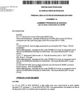 Jugement tribunal des activités économiques de Paris 5 septembre 2025